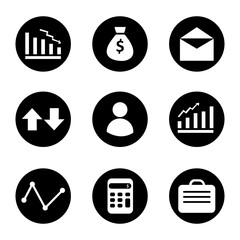 Set of round business icons for presentation, business stickers, income, money	