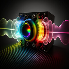 a speaker that emits multi-colored bass and radio waves