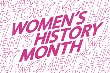March is Women's History Month greeting card. Pink text on white background, vector.