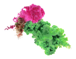 PNG Abstract Smoke green and pink colors splash on transparent backgrownd. Ink blot.