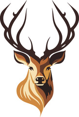 logo with the head of a beautiful elegant deer with antlers drawn in flat design style in brown and beige colors - vector symbol for a brand label