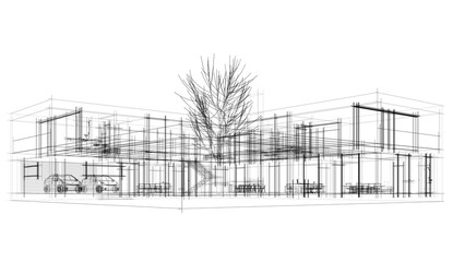 Modern house architectural 3d rendering 