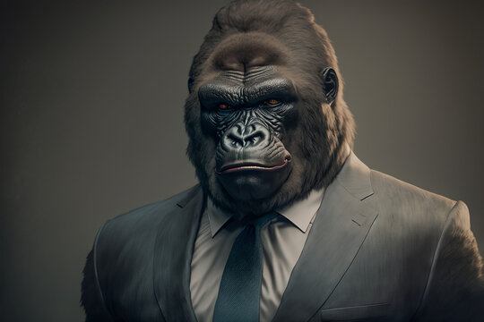 Portrait of a Gorilla in a business suit, Generative AI Art
