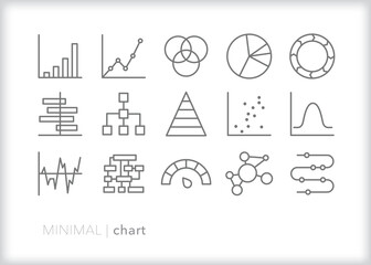 Set of chart line icons of different types of ways to display data, numbers and findings visually