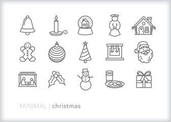 Fototapeta premium Set of Christmas line icons for celebrating the winter holiday with traditions, gifts, and merriment