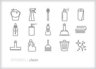 Set of cleaning line icons for keeping a home or office clean 