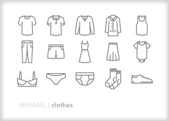 Set of clothes line icons of items of clothing for everyday wear