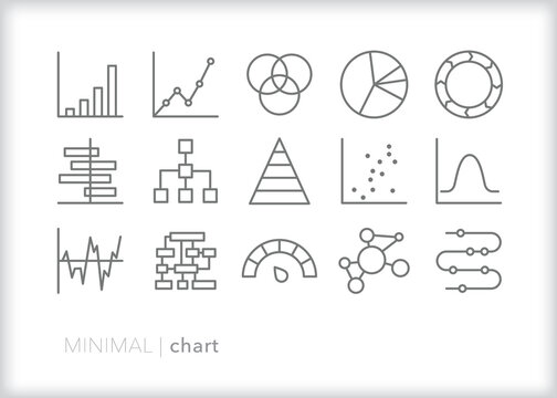 Set of chart line icons of different types of ways to display data, numbers and findings visually
