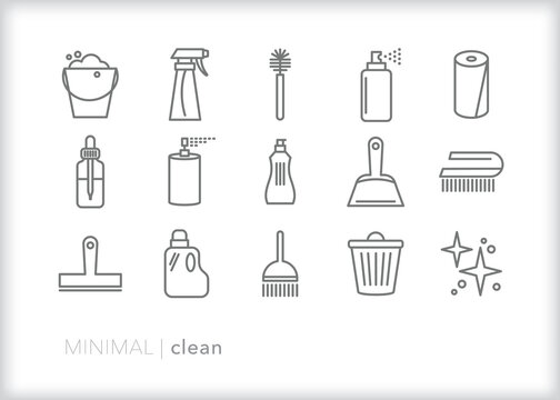 Set of cleaning line icons for keeping a home or office clean 