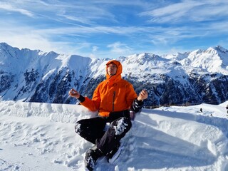 Fototapeta na wymiar Cold Winter Snow Mountain Meditation Lifestyle