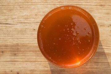 fresh honey jar with top view