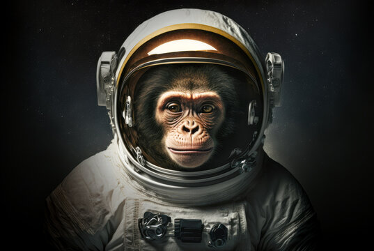 A monkey wearing an astronaut suit to fly into space - Digital Painting - Generative AI