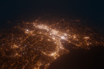 Aerial view on Bilbao (Spain) from north. Top view on modern city at night from satellite
