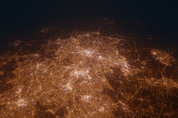 Aerial view on Birmingham (United Kingdom) from west. Top view on modern city at night from satellite