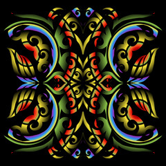 Beautiful colourful gradient line art of indonesian traditional abstract batik dayak ornament for design elements logo commercial  ads