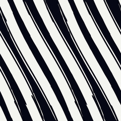 Brush strokes seamless pattern. Freehand diagonal stripes print. Repeated rough edge ink lines background. Simple classic geometric motif. Trendy grunge design. Vector abstract