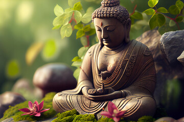 Buddha and aromatherapy on a beautiful background. Generative AI,