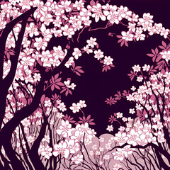 pink and white blossom on black background