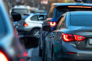 Cars in the city stuck in traffic