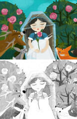 cartoon girl princess and dwarfs illustration