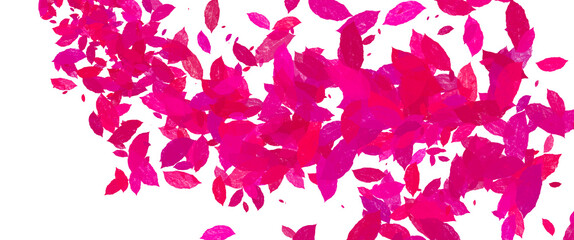 Magenta leaves flying in the air, watercolor abstract background, drawn with brush stroke