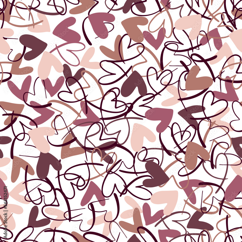 Poster seamless subtle colors pattern with hand drawn hearts. vector repeating texture. repeatable backdrop