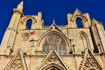 Obraz premium Exterior view to Lala Mustafa Pasa mosque. Formerly St. Nicholas Cathedral in the old town of Famagusta, Northern Cyprus.