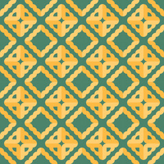 seamless green victorian geometric pattern with yellow mosaic ornament