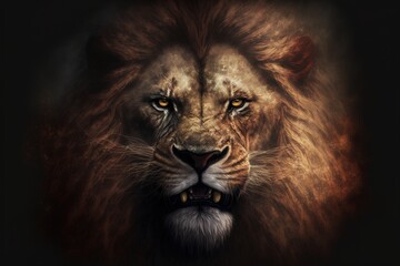 Naklejka premium lion in the night color art