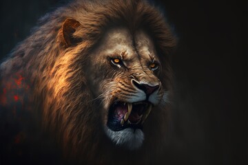 Naklejka premium lion in the night color art