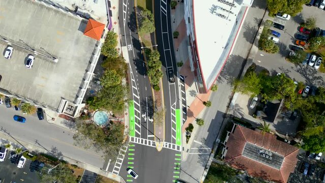 Green painted bike lanes Ringling Blvd Sarasota FL USA