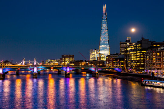 The Shard In London At Night Over The Thames