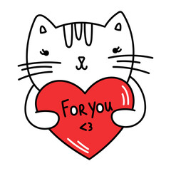 Cute cat holding a red heart. Valentines Day
