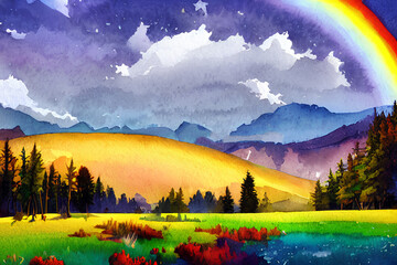 rainbow in the mountains alps hills color art