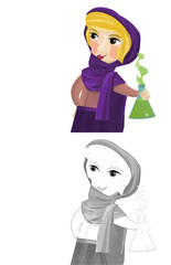 cartoon herbalist queen doing magic illustration