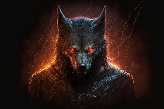 wolf in the night color art