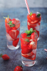 Fresh strawberry drink with ice