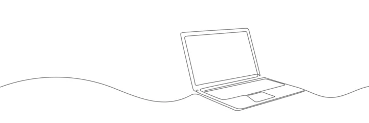 Deurstickers Een lijn One line drawing of laptop gadget