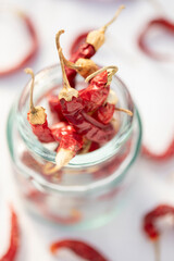 Dried red chili or chilli cayenne pepper isolated on white background cutout