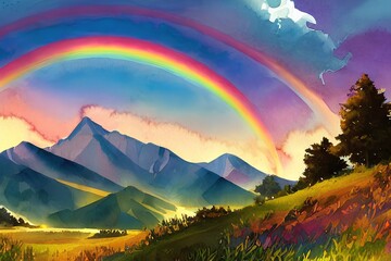 rainbow in the mountains alps hills color art