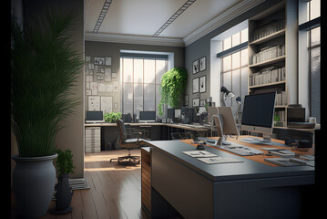 Empty modern business office with generative ai