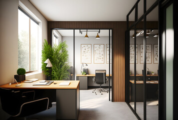 Empty modern business office with generative ai