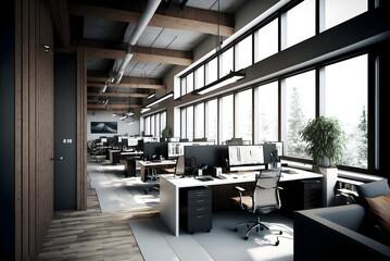 Empty modern business office with generative ai