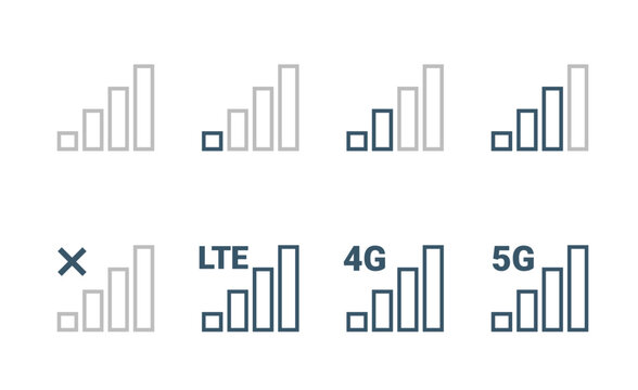 Signal Strength 4g Mobile Phone Reception Bar Icon. 5g Signal Strength Level Smartphone Status Bar Network Lte Level.