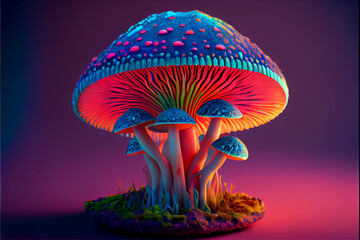 Breathtaking fantasy mushroom with glowing pastel colors. Generative AI illustration