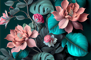 Beautiful vintage flowers pattern for wallpaper or wall decoration. Generative AI illustration