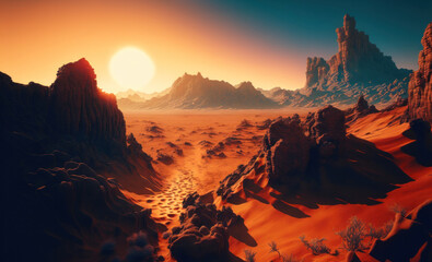 Beautiful cinematic mars red planet landscape, generative ai