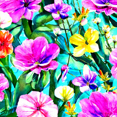 3d Wallpaper gemalte Frühlingsblumen mit Wasserfarben