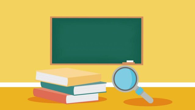 clasroom with books and magnifying glass