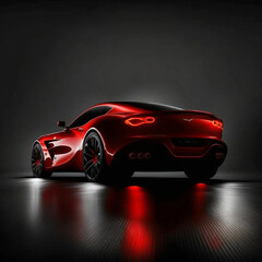 Fototapeta na wymiar Modern red sports car in a spotlight on a black background. 